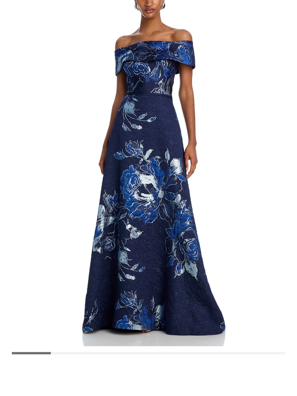 EUC Teri Jon Blue Floral Formal Gown Dress ~ Off the Shoulder ~ Wedding ~ 12